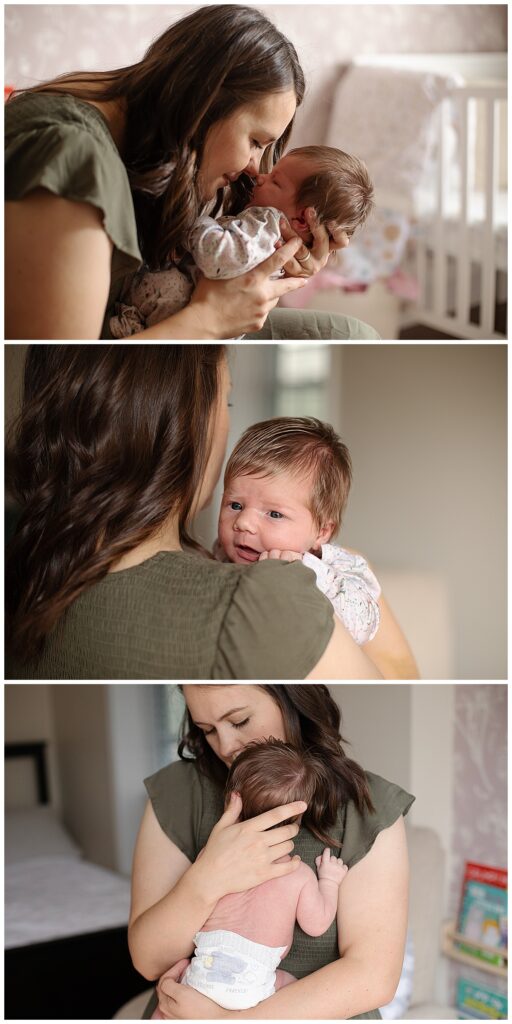 mom and baby during in home newborn photo session baltimore