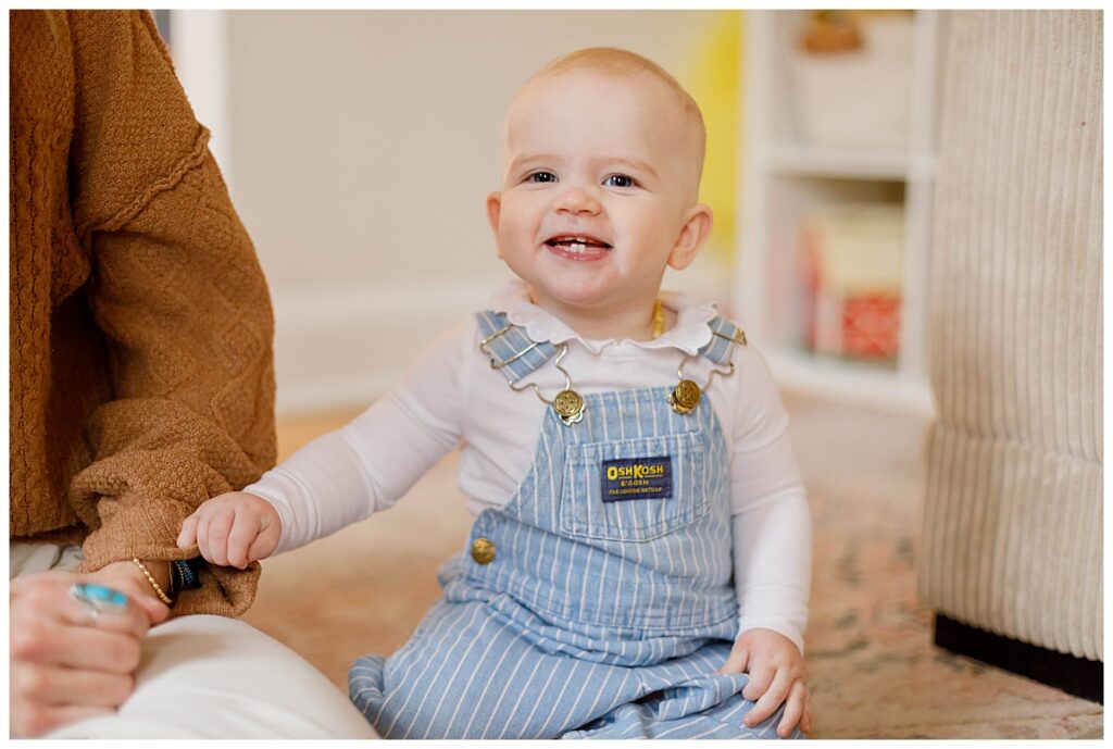 toddler smiling in living room