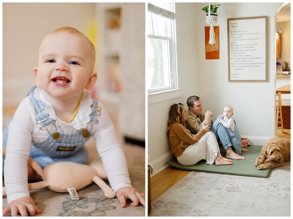 baby smiling during in home photo session Baltimore