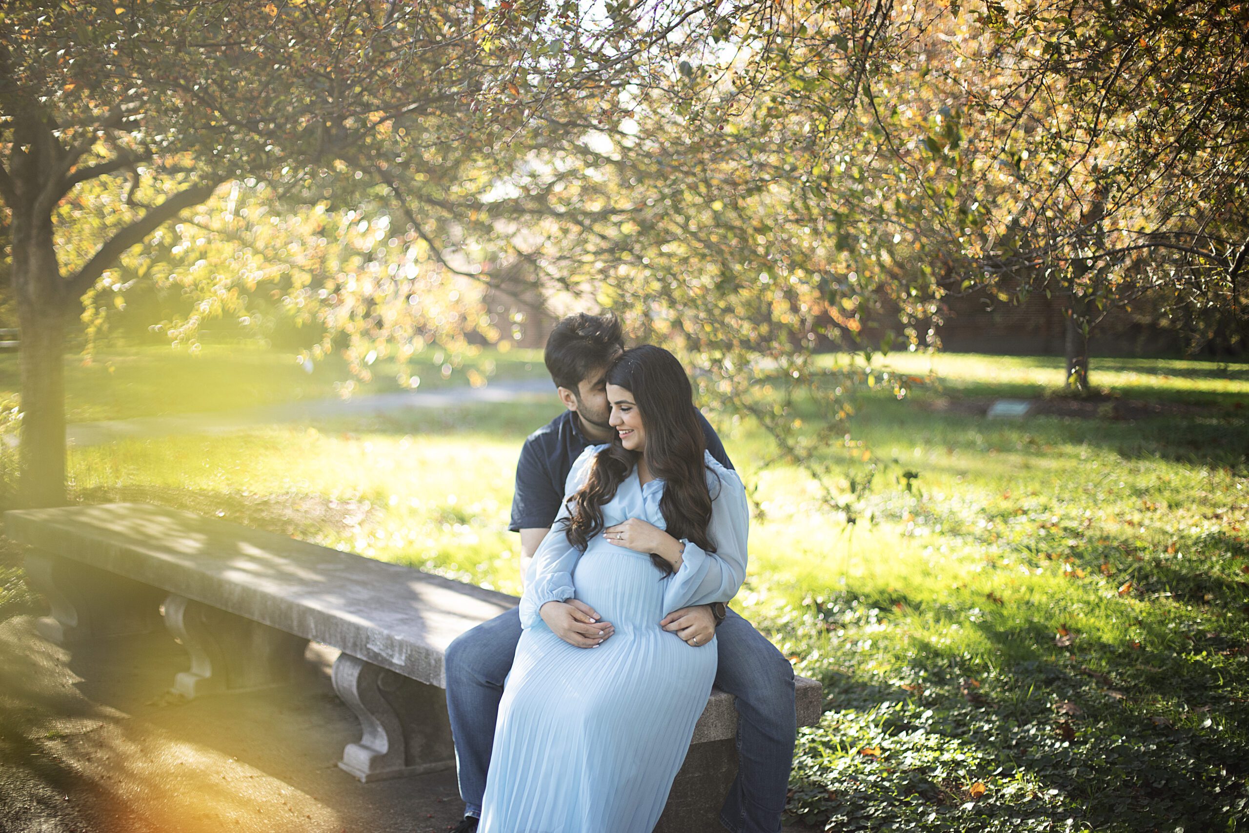 Expecting mom and her husband in spring maternity photo session